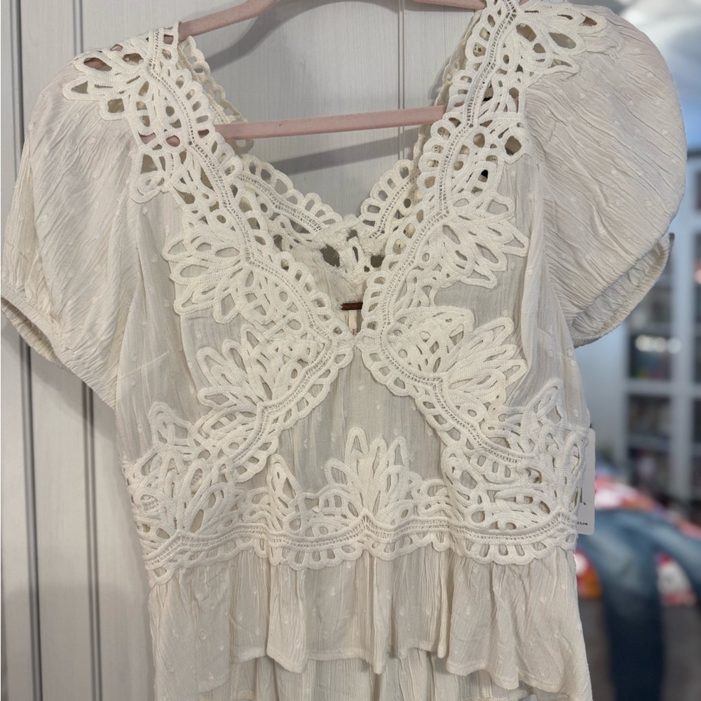 Free People Cream Lace Detail Blouse